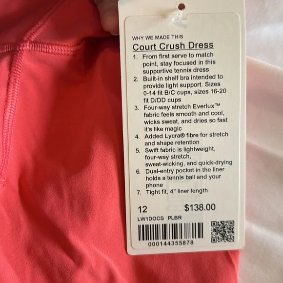 NWT Lululemon Court Crush Tennis Dress in pale raspberry - Picture 2 of 4
